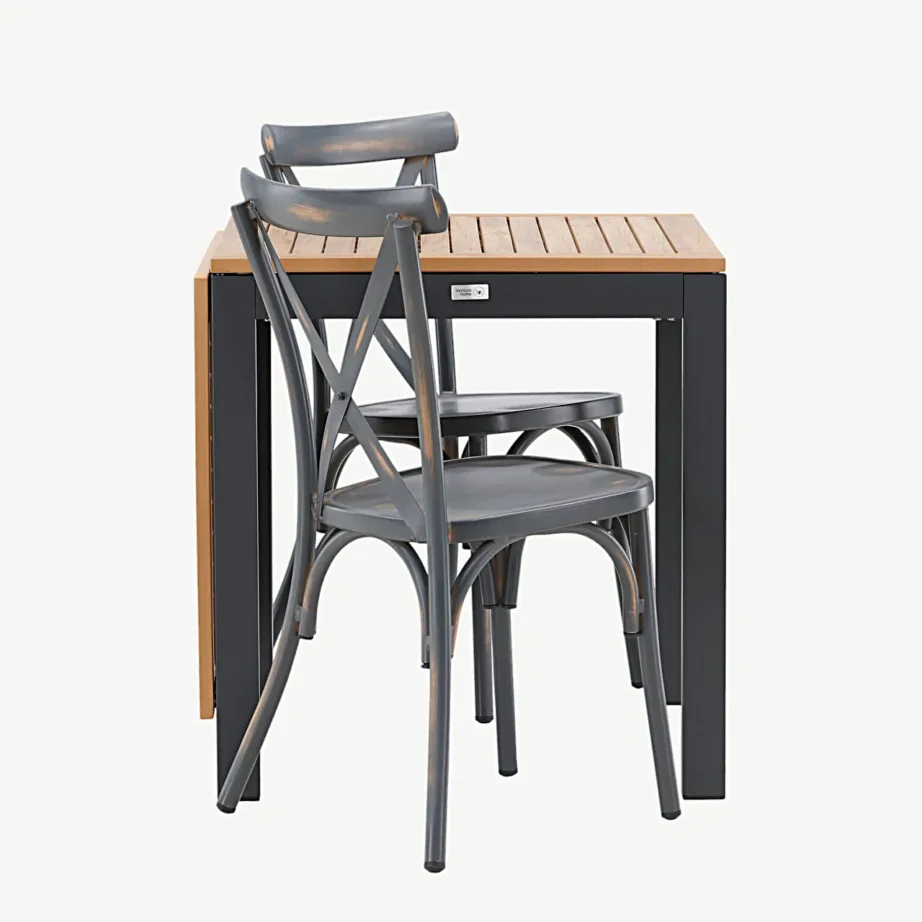 Diego ristkülikukujuline aiamööblikomplekt (pruun puitplastkomposiit, must alumiinium, küljetõstukitega laud, tumehall tool), GR23406 – 2