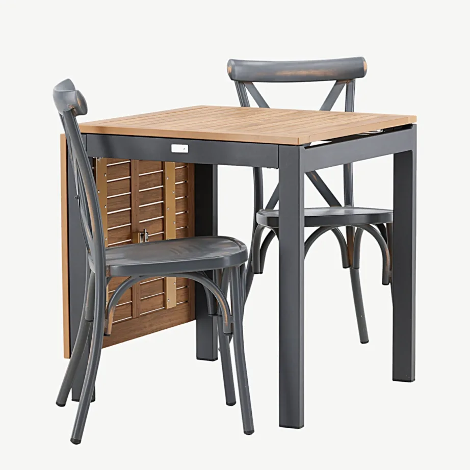 Diego ristkülikukujuline aiamööblikomplekt (pruun puitplastkomposiit, must alumiinium, küljetõstukitega laud, tumehall tool), GR23406 – 3