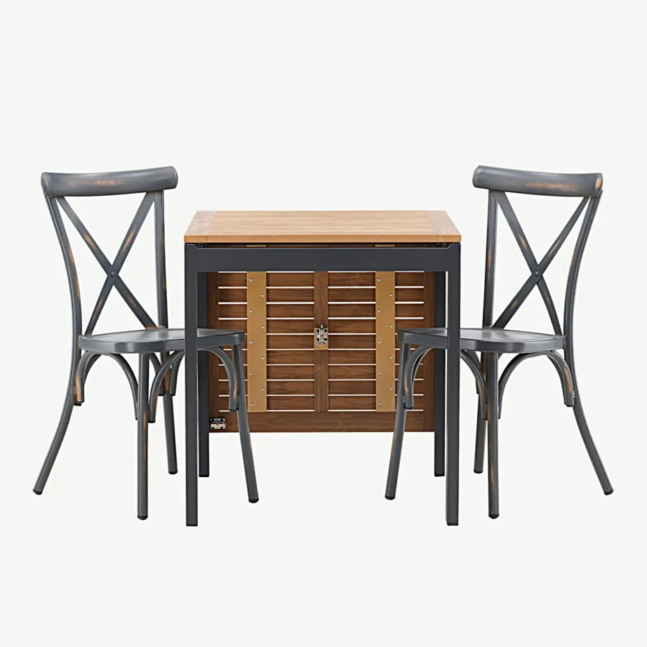 Diego ristkülikukujuline aiamööblikomplekt (pruun puitplastkomposiit, must alumiinium, küljetõstukitega laud, tumehall tool), GR23406 – 4