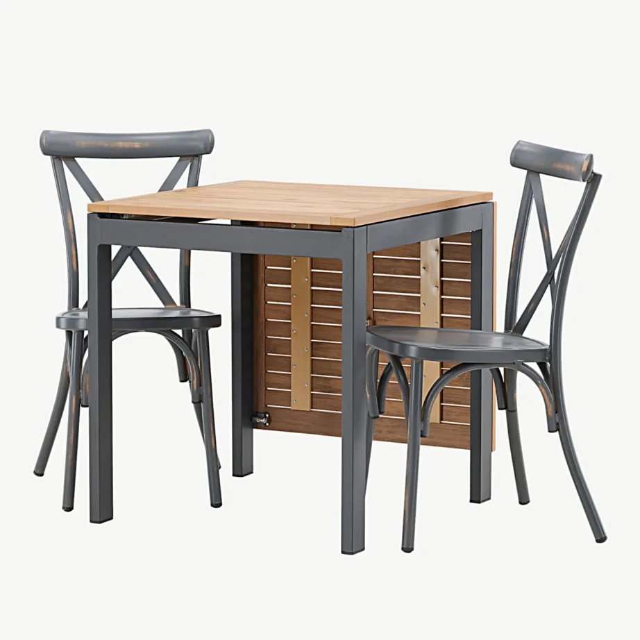 Diego ristkülikukujuline aiamööblikomplekt (pruun puitplastkomposiit, must alumiinium, küljetõstukitega laud, tumehall tool), GR23406 – 5