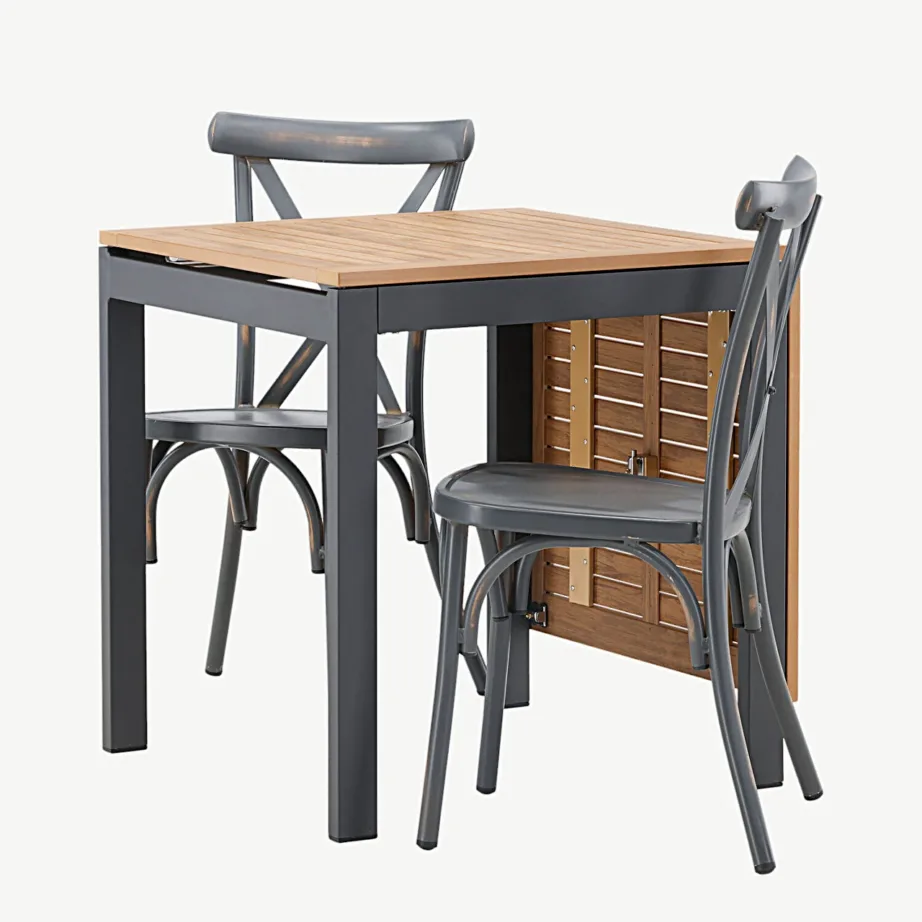 Diego ristkülikukujuline aiamööblikomplekt (pruun puitplastkomposiit, must alumiinium, küljetõstukitega laud, tumehall tool), GR23406 – 6