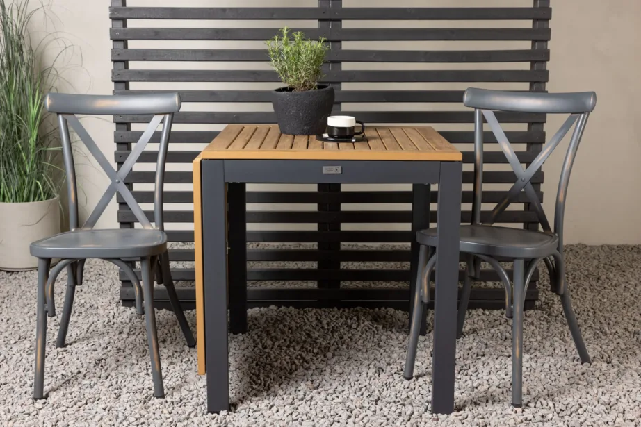 Diego ristkülikukujuline aiamööblikomplekt (pruun puitplastkomposiit, must alumiinium, küljetõstukitega laud, tumehall tool), GR23406 – 8