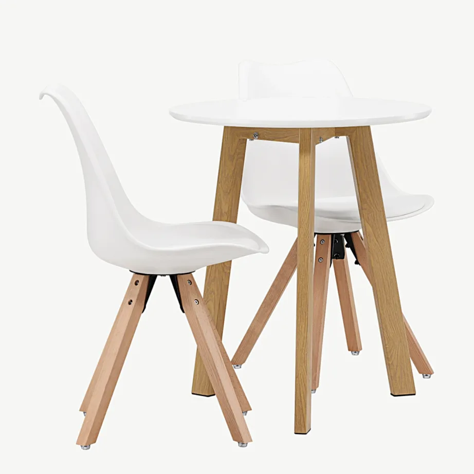Ümmargune söögilauakomplekt Leonora valge MDF lauaga ja valgete Zeno toolidega (2-le, tammepuidu imitatsioon), GR23502 – 3