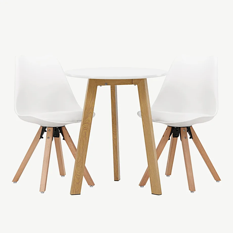 Ümmargune söögilauakomplekt Leonora valge MDF lauaga ja valgete Zeno toolidega (2-le, tammepuidu imitatsioon), GR23502 – 4