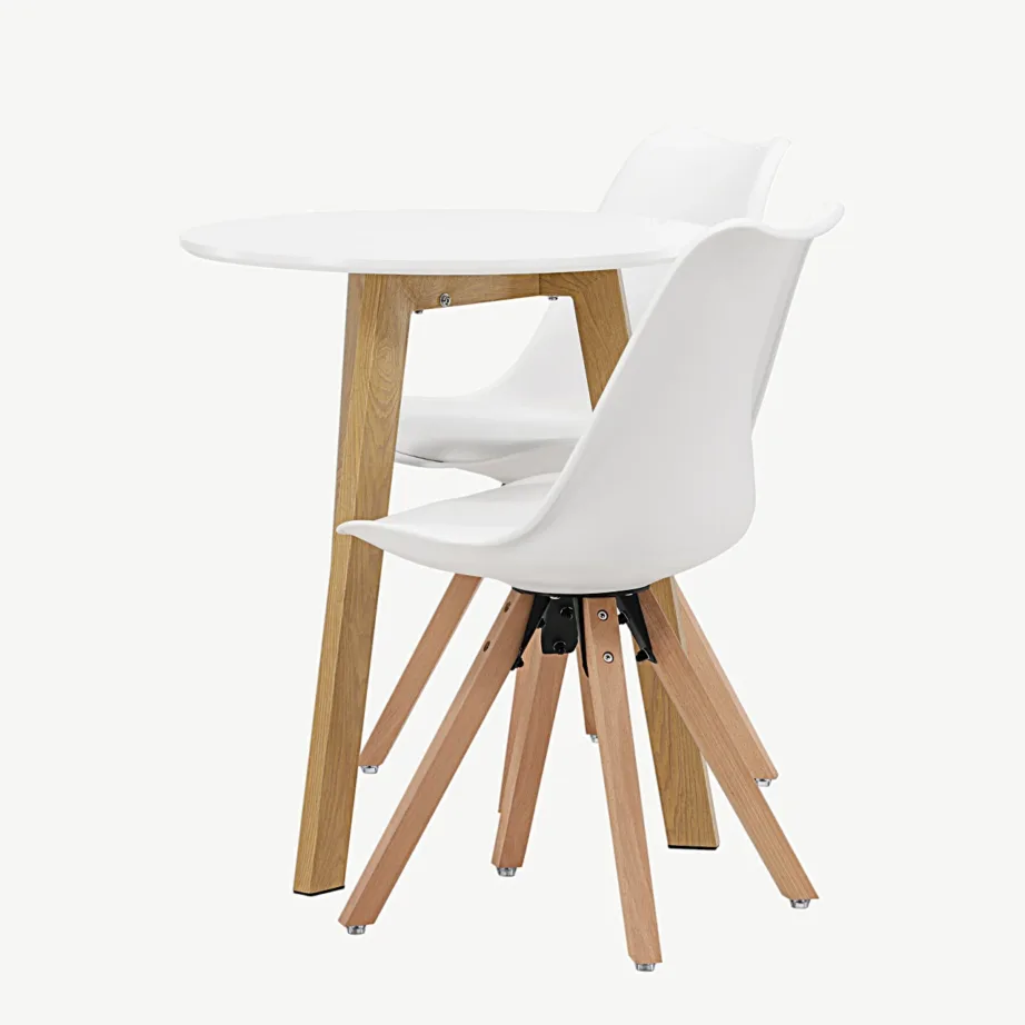 Ümmargune söögilauakomplekt Leonora valge MDF lauaga ja valgete Zeno toolidega (2-le, tammepuidu imitatsioon), GR23502 – 7