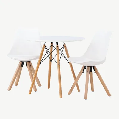 Ümmarguse valge söögilaua Danburi komplekt kahe Zeno tooliga (valge MDF, pöögipuit, ø60 cm) - GR23905