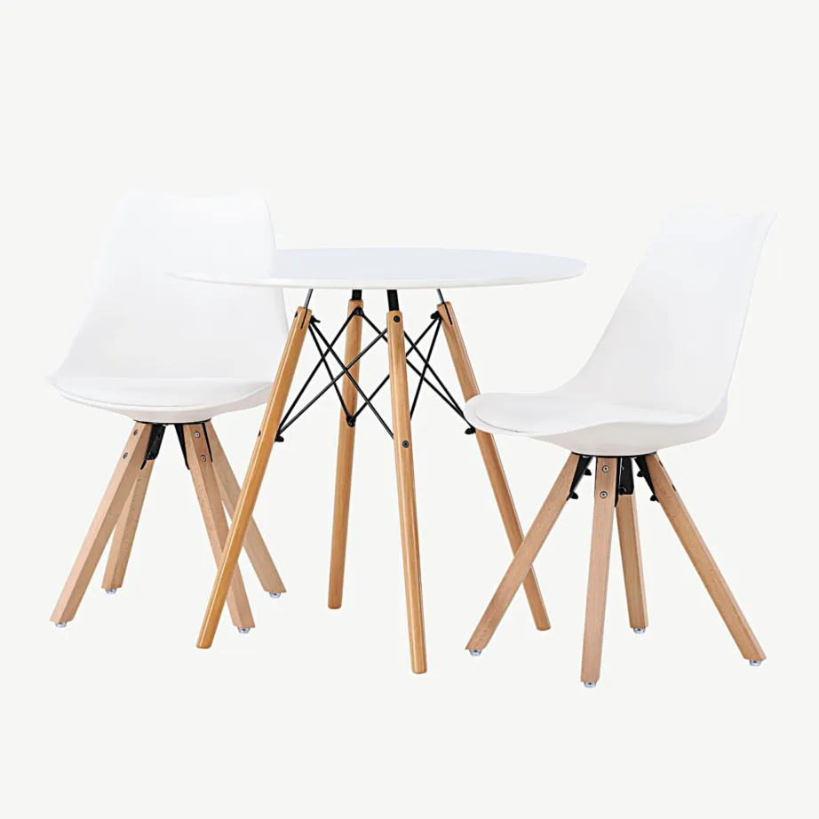 Ümmarguse valge söögilaua Danburi komplekt kahe Zeno tooliga (valge MDF, pöögipuit, ø60 cm), GR23905