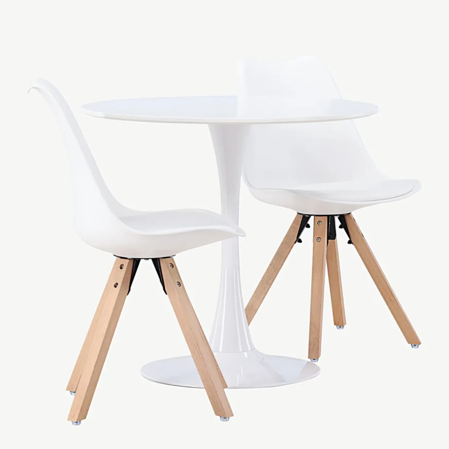 Hamdeni ümmargune valge söögilauakomplekt Zeno valgete toolidega, GR23919 – 2