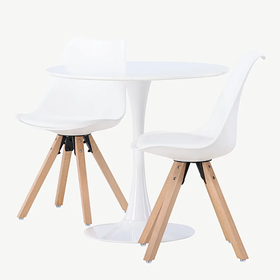 Hamdeni ümmargune valge söögilauakomplekt Zeno valgete toolidega, GR23919 – 6