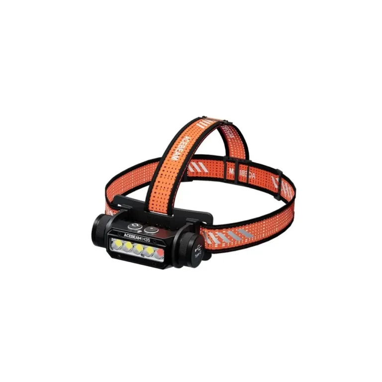 AceBeam H35 2600 lm LED pealamp, IP68, alumiiniumkorpus, 18650 Li-Ion aku, must/oranž
