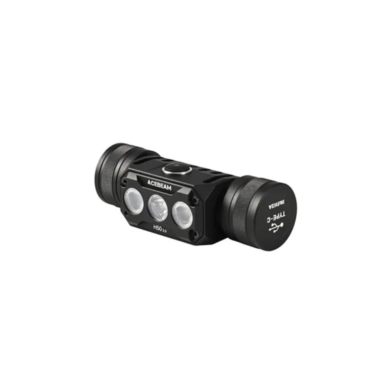 AceBeam H50 2.0 2000 lm 3-LED alumiiniumist pealamp 18650 akuga, IP68, oranž/must, 33,5x28 mm