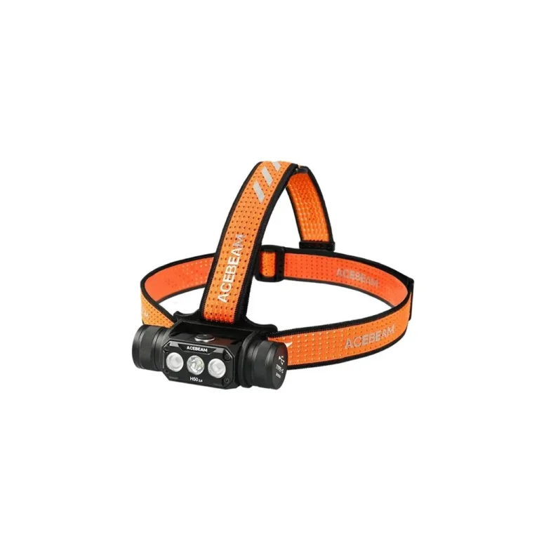 AceBeam H50 2.0 2000 lm 3-LED alumiiniumist pealamp 18650 akuga, IP68, oranž/must, 33,5x28 mm
