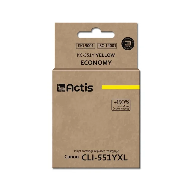 Actis KC-551Y 12 ml kollane tindikassett Canon CLI-551Y asenduseks, sobib Canon PIXMA IP7250/MG5450/MG6350 printerile