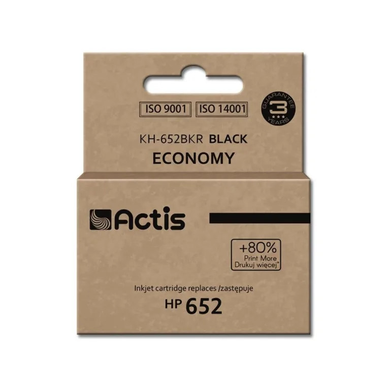 Actis KH-652BKR 15 ml pigmentmust tindikassett HP 652 asenduseks, Deskjet Ink Advantage, must, 650 lehte