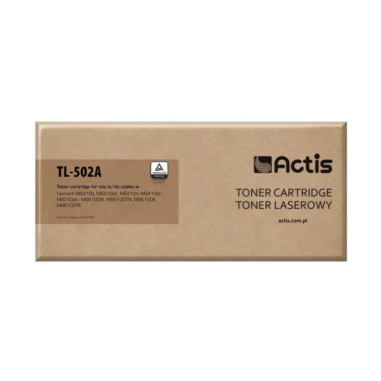 Actis TL-502A must ühilduv lasertoonerkassett Lexmark 50F2H00 jaoks, 5000 lehte, Extra High Yield, Lexmark MS310–MS610 seeriale