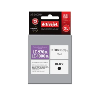 Activejet AB-1000BN 35 ml XL must pigmenttindikassett Brother LC1000BK/LC970BK printeritele