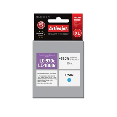 Activejet AB-1000CN 36 ml XL tsüaan tindikassett Brother LC1000C/LC970C jaoks