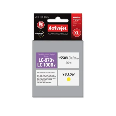 Activejet AB-1000YN 36 ml kollane XL tindikassett Brother LC1000Y/LC970Y printeritele