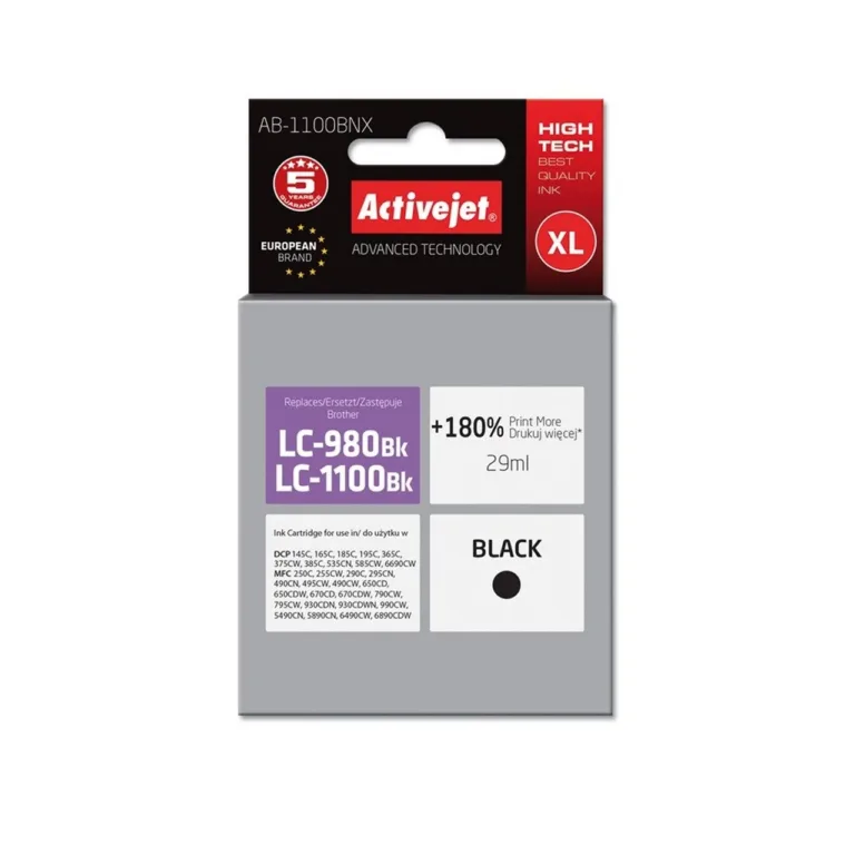 Activejet AB-1100BNX 29 ml XL must pigmenditint Brother LC1100BK/LC980BK printeritele