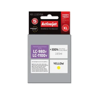 Activejet AB-1100YNX 19,5 ml XL kollane tindikassett Brother LC1100Y/980Y printerile