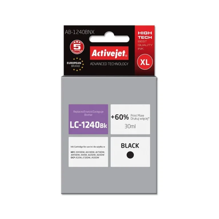 Activejet AB-1240BNX 30 ml XL must pigmenttint, ühilduv Brother LC1240BK/1220BK tindikassett DCP/MFC printeritele