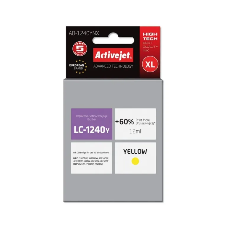 Activejet AB-1240YNX 12 ml XL kollane tindikassett Brother LC1240Y/LC1220Y asenduseks (DCP/MFC ühilduvus)