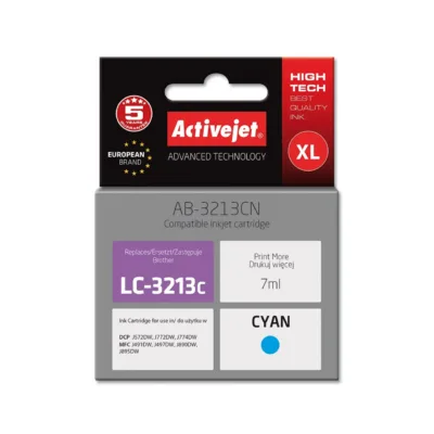 Activejet AB-3213CN 7 ml tsüaan ühilduv tindikassett Brother LC3213C/LC-3213C printeritele