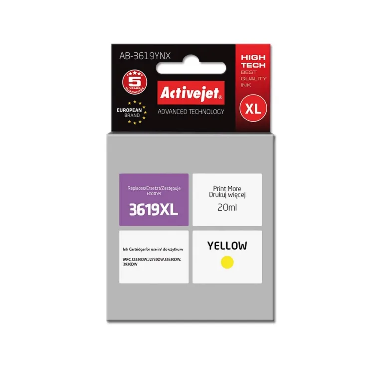 Activejet AB-3619YNX 20 ml kollane XL tindikassett Brother LC3619Y asenduseks MFC J2330DW/J2730DW/J3530DW/J3930DW printeritele