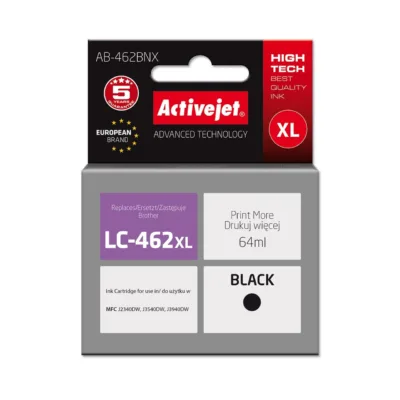 Activejet AB-462BNX Supreme 64 ml must tindikassett Brother printeritele (LC-462XLBK asendus, dye-tint, ühilduv MFC J2340DW/J3540DW/J3940DW)