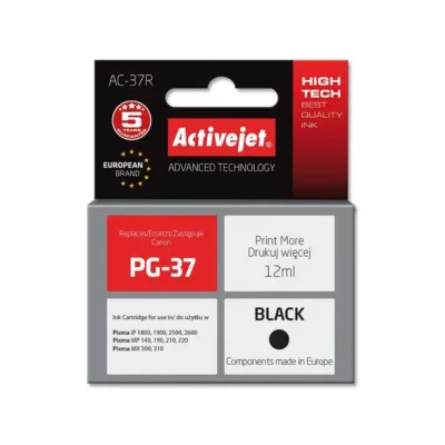 Activejet AC-37R 12 ml XL must pigmenttindikassett Canon PG-37 ühilduv tindikassett Canon PIXMA printeritele