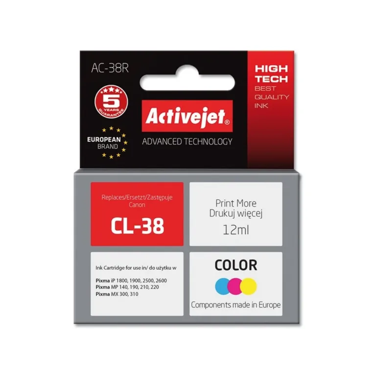 Activejet AC-38R 12 ml XL värvitindikassett Canon CL-38 asenduseks, dye-tint, ühilduv Canon PIXMA iP/MP/MX seeriaga