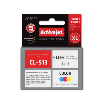 Activejet AC-513R 15 ml XL värvikassett Canon CL-513 asenduseks, ühilduv Canon PIXMA printeritega, dye-tint