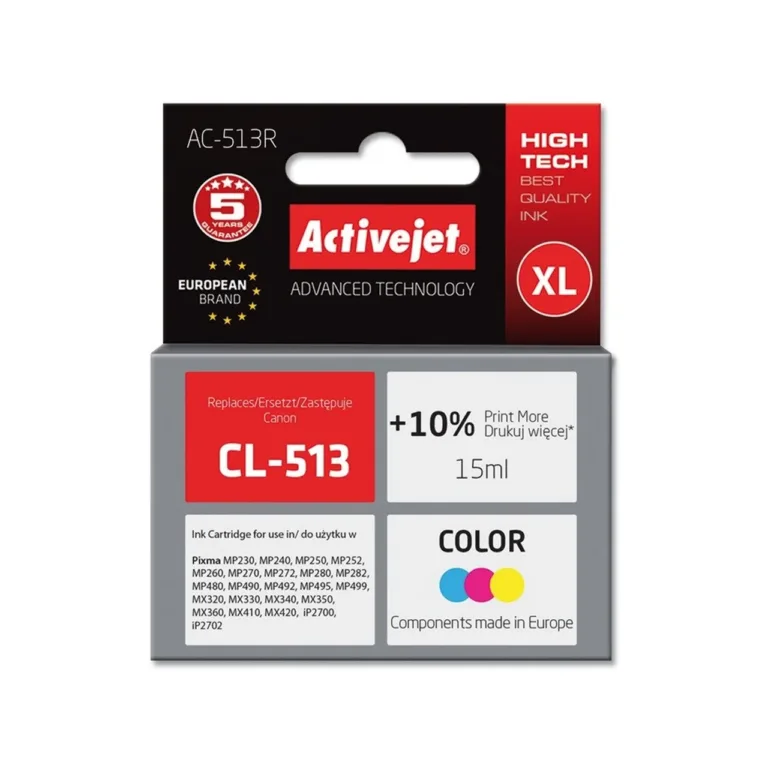 Activejet AC-513R 15 ml XL värvikassett Canon CL-513 asenduseks, ühilduv Canon PIXMA printeritega, dye-tint
