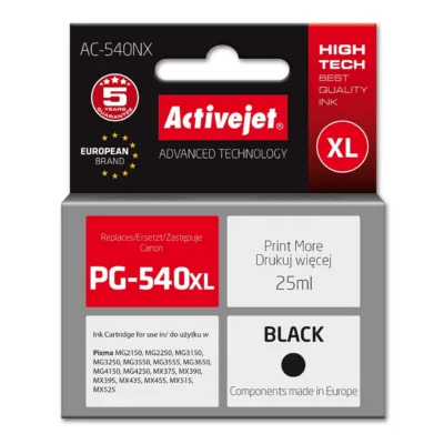 Activejet AC-540NX Supreme 25 ml must pigmenttindiga kassett (Canon PG-540XL asendus) Canoni printeritele