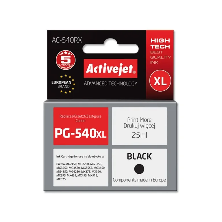 Activejet AC-540RX 25 ml must pigmenttindiga tindikassett (PG-540XL ühilduv, Premium, Canon PIXMA jaoks)