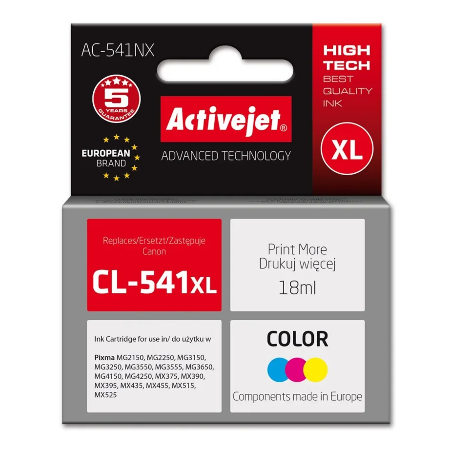 Activejet AC-541NX Supreme 18 ml värvikassett (asendus Canon CL-541XL) pigmenttint Canon MG/MX printeritele
