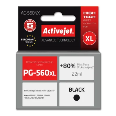 Activejet AC-560NX Supreme 22 ml must XL tindikassett (asendab Canon PG-560XL), ühilduv Pixma TS5350/TS7450 seeriaga