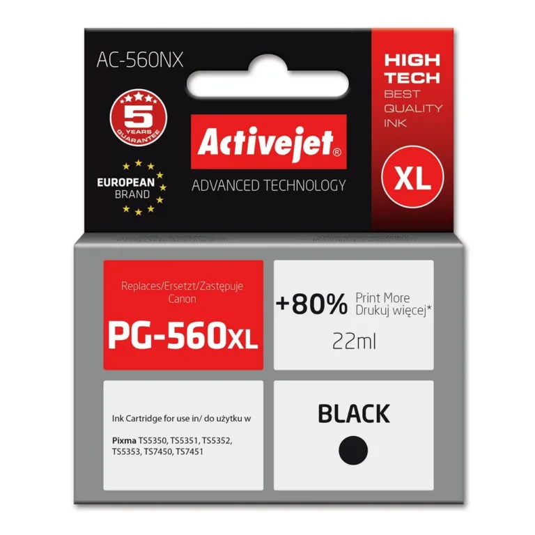 Activejet AC-560NX Supreme 22 ml must XL tindikassett (asendab Canon PG-560XL), ühilduv Pixma TS5350/TS7450 seeriaga