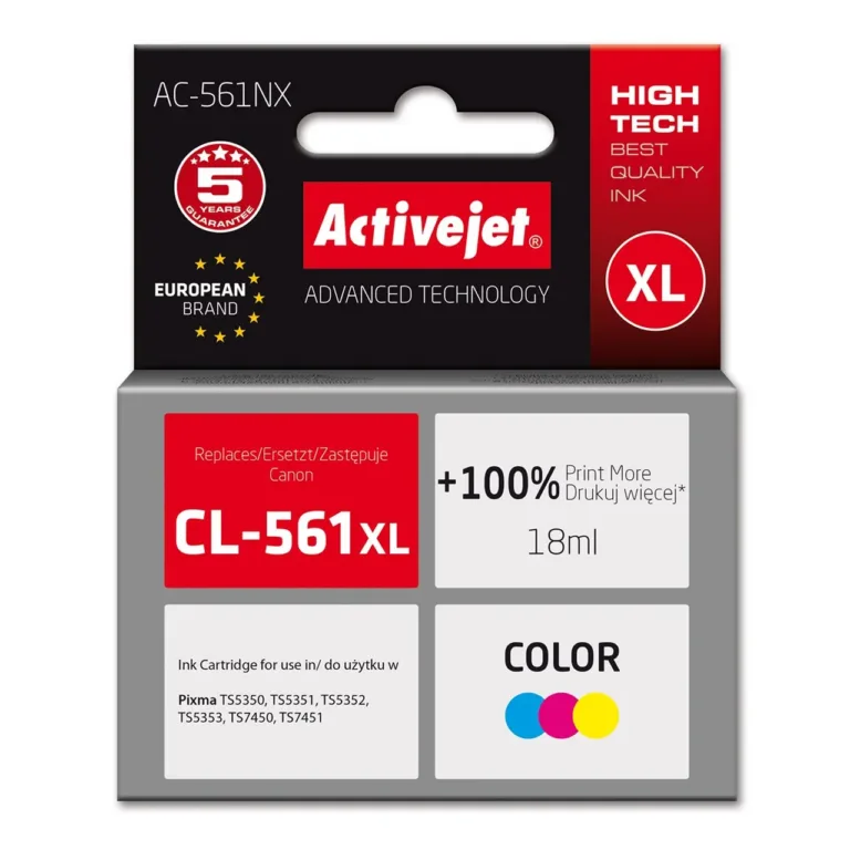 Activejet AC-561NX 18 ml XL värvikassett (asendab Canon CL-561XL, pigmenttint, tsüaan/magenta/kollane) Canon Pixma TS5350/TS7450 printeritele