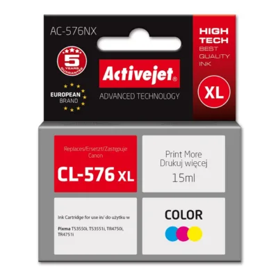 Activejet AC-576NX Supreme 15 ml värvikassett Canon CL-576XL asenduseks Canon Pixma printeritele (sinine, punane, kollane, XL-mahuga)