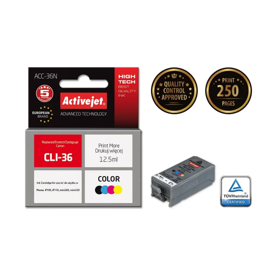 Activejet ACC-36N 12,5 ml XL värviline tindikassett Canon Pixma mini260/320, iP100/110 jaoks, asendab CLI-36