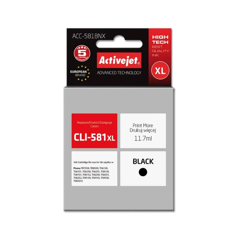 Activejet ACC-581BNX 11,7 ml XL must tindikassett Canon CLI-581XLBk asenduseks, sobib Pixma TR/TS seeriale