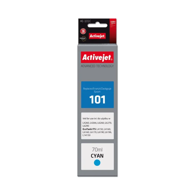 Activejet AE-101C Supreme 70 ml tsüaansinine tindipudel Epson 101 asenduseks, ühilduv Epson EcoTank printeritega
