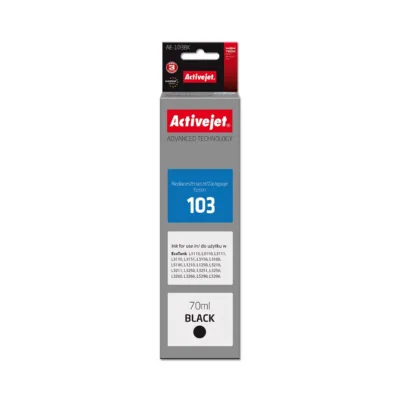Activejet AE-103Bk 70 ml must tindipudel Epson 103 C13T00S14A asenduseks, kõrge tootlikkus, ühilduv EcoTank L-seeria printeritega