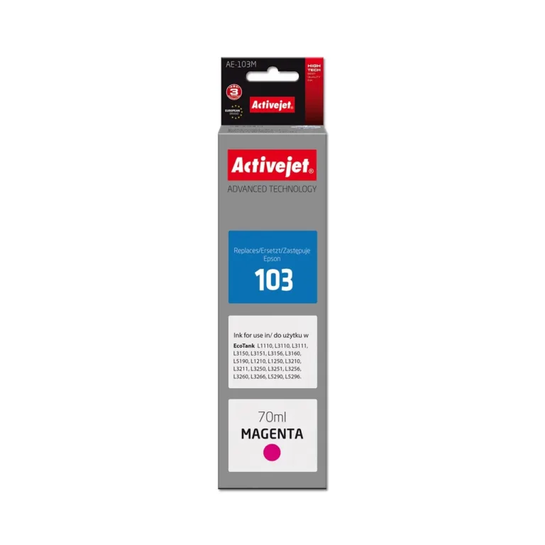 Activejet AE-103M 70 ml magenta värvainepõhine tindipudel Epson EcoTank printeritele (asendab Epson 103 C13T00S34A)
