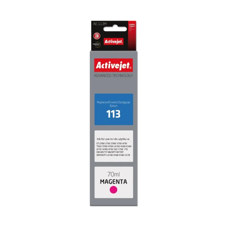 Activejet AE-113M 70 ml magenta tindipadrun (asendab Epson 113 C13T06B340, kiibiga, dye-tint) Epson EcoTank printeritele