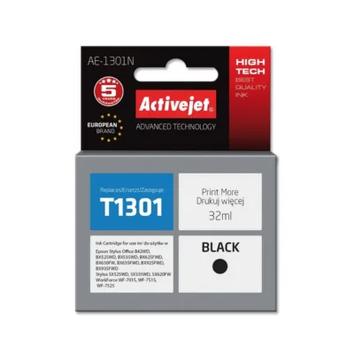 Activejet AE-1301N 32 ml XL must pigmenttindikassett Epson T1301 Epson Stylus Office, Stylus ja WorkForce printeritele