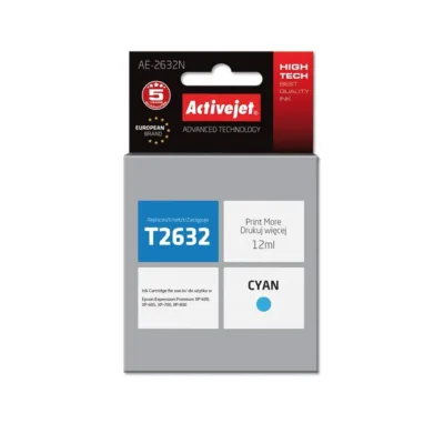 Activejet AE-2632N Supreme XL 12 ml tsüaansinine pigmenttindikassett Epson 26 T2632 ühilduvatele Epson Expression Premium printeritele