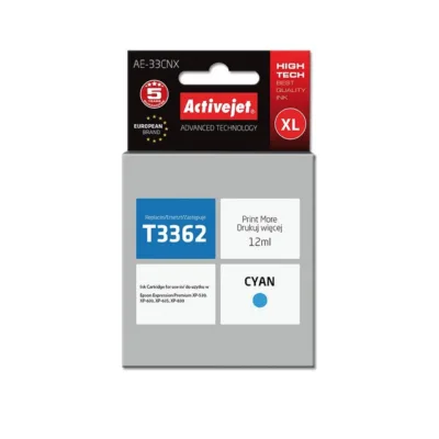 Activejet AE-33CNX 12 ml XL tsüaan tindikassett Epson 33XL T3362 asenduseks, dye-tint, Expression Premium printeritele