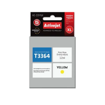 Activejet AE-33YNX 12 ml kollane XL tindikassett Epson 33XL T3364 asenduseks, dye-tint, ühilduv Expression Premium XP-seeriaga